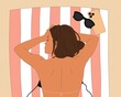 sunbathing woman person on towel on sand beach sunbath relax illustration vacation holidays sunglasses life brown rest iphone phone sun-tanned sunscreen blondie lying naked girl mockup