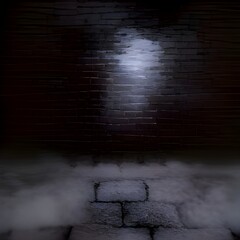 Wall Mural - Brick wall, background, blue neon light