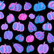 © NL - Pumpkins Pattern Aesthetic Neon Blue pink Handmade painting black background