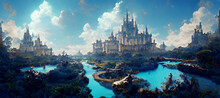 Fantasy Blue Kingdom In GRANBLUE FANTASY Digital Art Illustration Painting Hyper Realistic