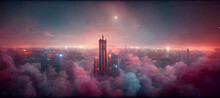 View From The Top Of An Art Deco Atompunk Skyscraper Digital Art Illustration Painting Hyper Realistic