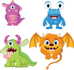 Canvas Print - Set of cute monster cartoon