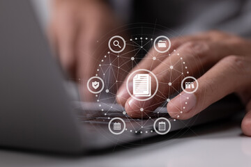 Leinwandbilder - DMS with document icon. Data management system. Business Internet Technology and Privacy.