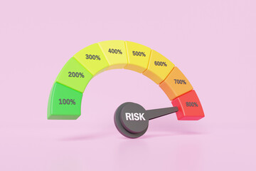 Poster - Speedometer icon floating on pink background Risk levels percentage, arrow point scale speed high status red, Performance, pointer rating, meter, tachometer, Customer experience. 3d rendering