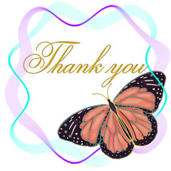 Wall Mural - Hand drawing colorful butterfly  with the word gold Thank you for the transparent background