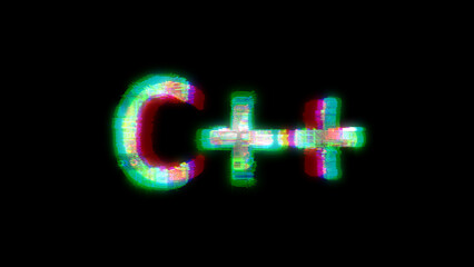 Poster - cybernetic text C++ with massive chromatic aberrations distortion, isolated - object 3D illustration