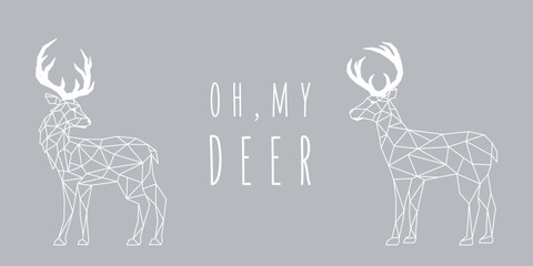 Sticker - Forest geometric deer set. Polygonal deer. Reindeer side view. Christmas vector illustration with text: Oh my Deer.