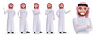 Saudi arab man vector character set. Business characters isolated in white background in standing pose and gestures for arabian people design collection. Vector illustration.
