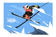 Skier man slide down snowy mountain winter