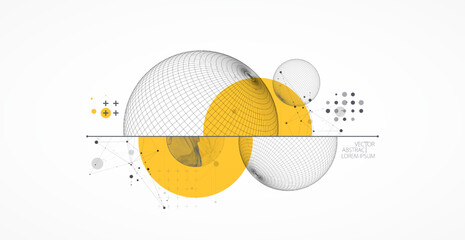 Leinwandbilder - Sphere  theme with connected lines in technology style background. Wireframe illustration. Abstract 3d grid design.