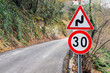 Dangerous turns and speed limit road signs