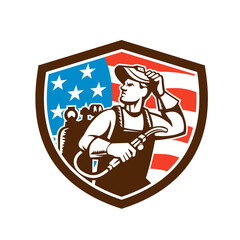 Wall Mural - Welder Looking Side USA Flag Crest Retro