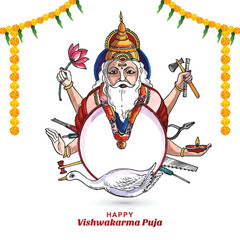 Wall Mural - Hindu god vishwakarma an architect and divine engineer of universe celebration card design