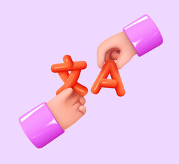 Aufkleber - Translation online service. Realistic 3d concept design hands exchange translation symbols. vector illustration