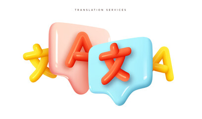 Translation online service. Realistic 3d design element In plastic cartoon style. Icon isolated on white background. Vector illustration