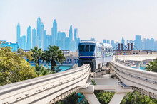 Train Arrives At The Atlantis Monorail Station On The Palm Jumeirah In Dubai.