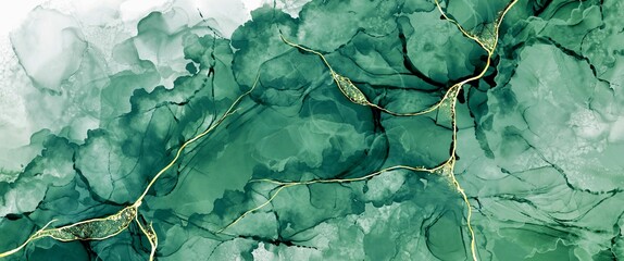 Wall Mural - green abstract fluid art painting with alcohol ink, natural, earth color, vegetation, liquid design 