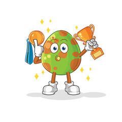 Canvas Print - dinosaur egg winner with trophie. cartoon character