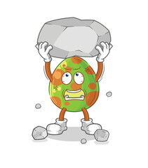 Poster - dinosaur egg lifting rock cartoon character vector