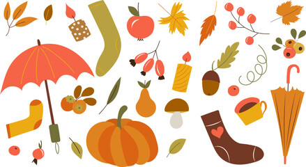 Wall Mural - autumn card, autumn icons in doodle style