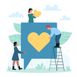 © Flash Vector - Social media marketing and customer response. Cartoon tiny people holding hearts, audience giving likes to trend digital content flat vector illustration. Influence, feedback of community concept