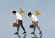 © fStop - Slumped windup business people walking on blue background