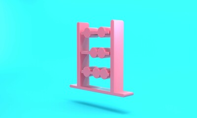 Pink Abacus icon isolated on turquoise blue background. Traditional counting frame. Education sign. Mathematics school. Minimalism concept. 3D render illustration