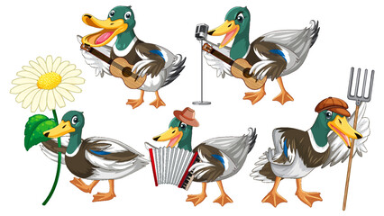 Wall Mural - set of duckling doing different activities