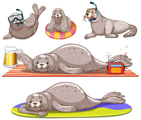 Wall Mural - Set of different seal cartoon characters