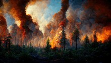 Illustration Of A Forest Fire In Summer