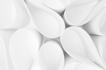 Poster - playful white drops shapes of paper closeup as soft light bright abstract geometric pattern in monoc