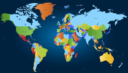  World map. Silhouette map. Color vector modern.	