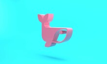 Pink Whale Icon Isolated On Turquoise Blue Background. Minimalism Concept. 3D Render Illustration