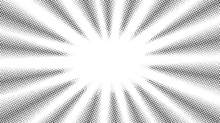 Poster - Halftone radial texture. Comic style grain background. Pop art faded textured frame. Grunge speckle effect. Dotted particles print wallpaper. Pixelated gradient backdrop