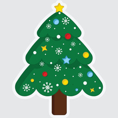 Canvas Print - Illustration Of Decorative Sticker Style Christmas Tree Icon In Flat Style.