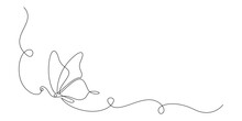 Butterfly In One Continuous Line Drawing. Beautiful Flying Moth For Wellbeing Beauty Or Spa Salon Logo And Divider Concept In Simple Linear Style. Editable Stroke. Doodle Vector Illustration.