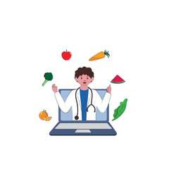 Sticker - Nutritionist Doctor Giving Online Advice Through Laptop On White Background.