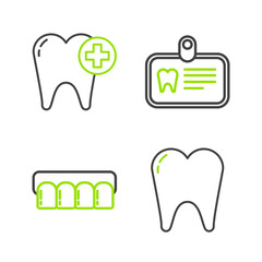 Wall Mural - Set line Tooth, Dentures model, Id card with tooth and icon. Vector