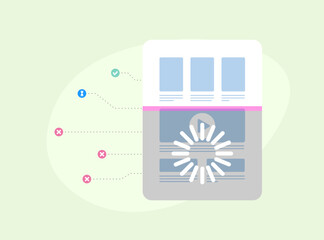 Fototapete - The process of indexing an online web page by a search engine crawler bot. Scanning the site in parts, search for changes, indexed or non-indexed parts and additions to the content of the web page