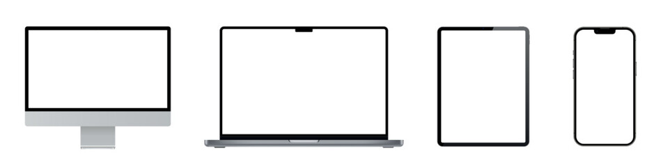 Poster - device screen mockup. set of smartphone, tablet, laptop and monitor. with blank screen for you desig