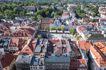 Canvas Print - Drone photo of Main Square of Old Town of Bielsko-Biala, Silesia region of Poland