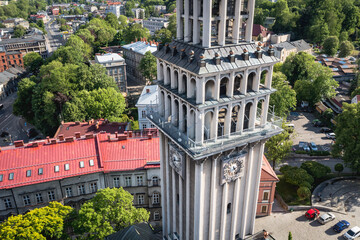 Sticker - Drone photo of Cathedral of St. Nicholas in Bielsko-Biala, Silesian Province of Poland