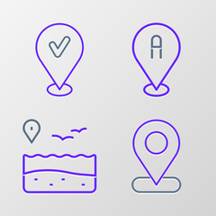 Canvas Print - Set line Location, with beach, and check mark icon. Vector