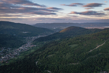 Sticker - Drone aerial view of Szczyrk town in Silesian Beskids mountains, Silesia region of Poland