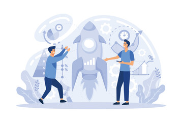 Poster - Teamwork solving complex problems, combining different talents to achieve common goal. Effective business solution strategy and complex task cooperation as successful performance process flat vector i