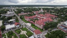 Orbiting Drone Shot Of The Historic City Of St. Augustine, Flagler College.