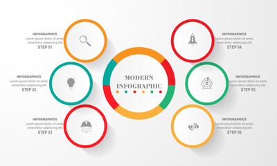 Poster - vector infographic circles design template with 6 options or steps.