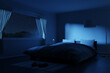 © Brilliant Eye - 3D rendering of spacious bedroom with cozy low bed at night