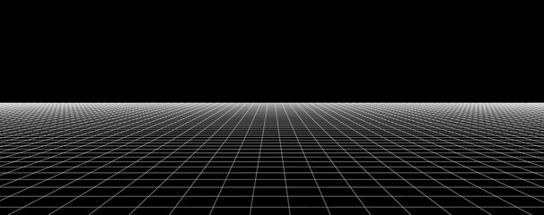 Poster - Technology perspective grid. Digital space wireframe landscape. Blue mesh on a black background.