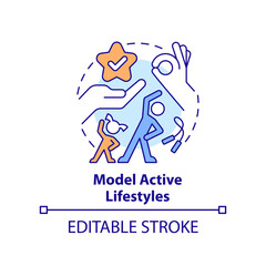 Wall Mural - Model active lifestyles concept icon. Role of school leader in mental health abstract idea thin line illustration. Isolated outline drawing. Editable stroke. Arial, Myriad Pro-Bold fonts used